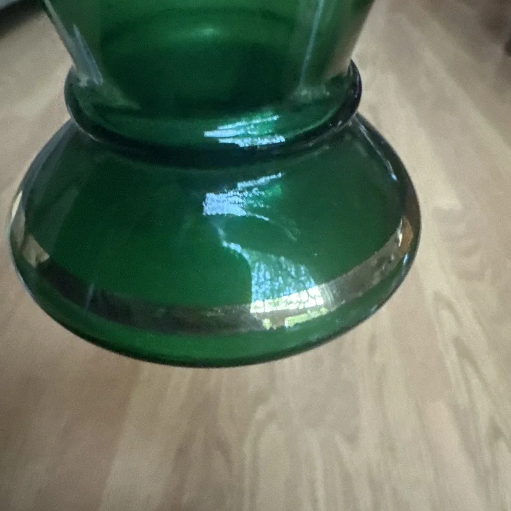 Enesco Bohemian Glass Vase Hand Painted Enamel Flowers Gilded 8 Inches VTG 1960s
